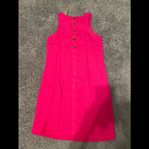 J.Crew sleeveless linen dress. Hot pink and brown buttons down back. XXSP - Picture 2 of 3
